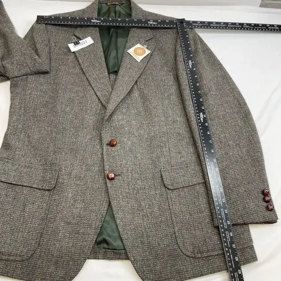 Vintage Kingsridge Tweed Blazer Mens 44R Wool Preppy Academia Leather Button USA - Picture 12 of 12